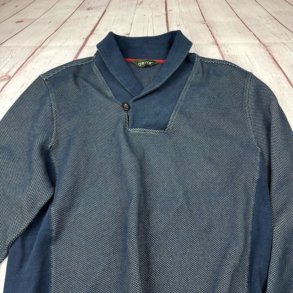 Orvis Cowl Neck Blue Stretch Military Pullover Sweater Mens Large